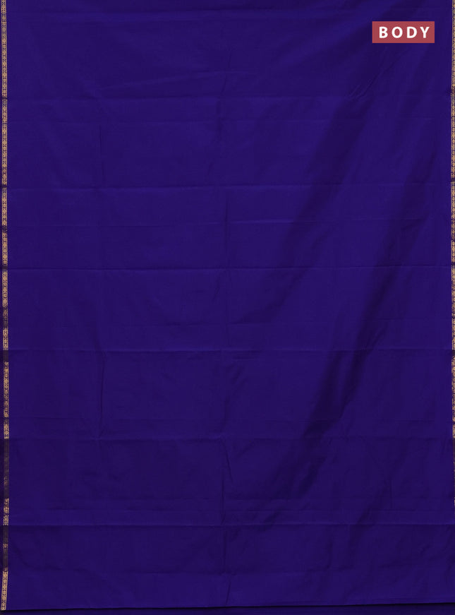 Arani semi silk saree royal blue with plain body and small zari woven border