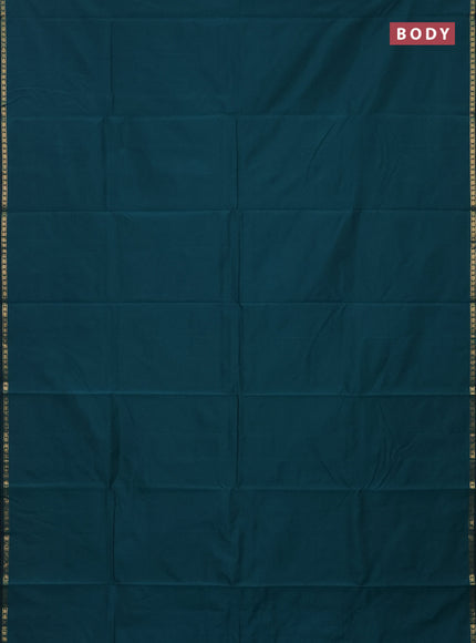 Arani semi silk saree peacock green with plain body and small zari woven border