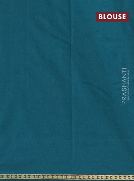 Arani semi silk saree peacock green with plain body and small zari woven border