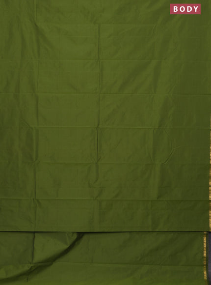 Arani semi silk saree sap green with plain body and small zari woven border
