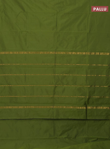 Arani semi silk saree sap green with plain body and small zari woven border