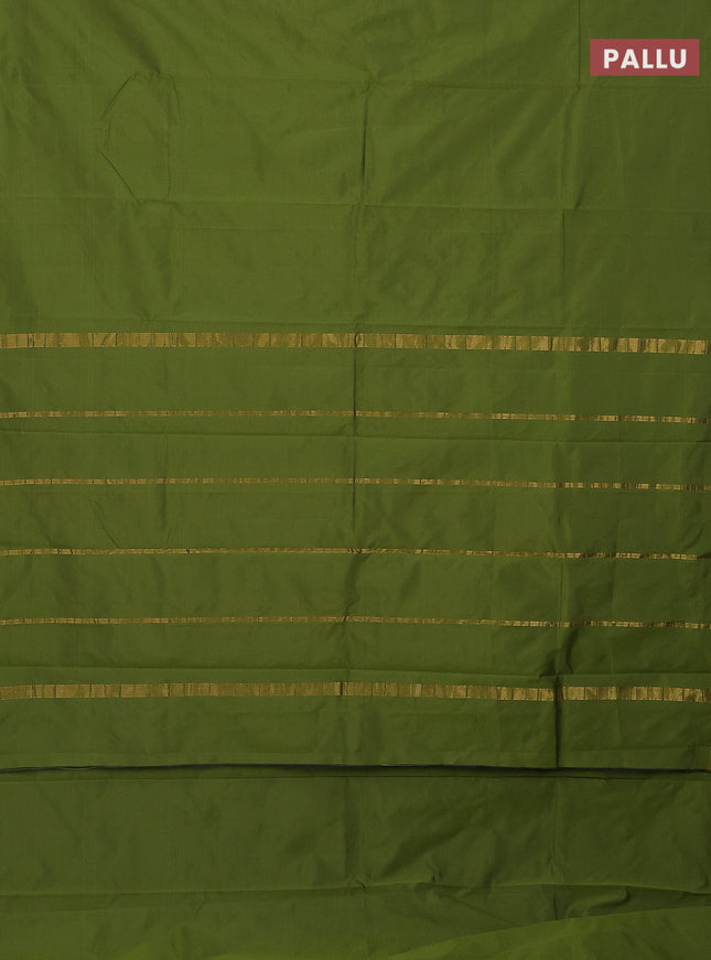 Arani semi silk saree sap green with plain body and small zari woven border