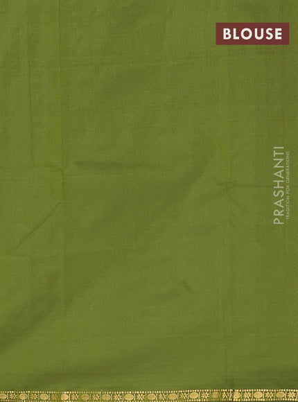 Arani semi silk saree sap green with plain body and small zari woven border