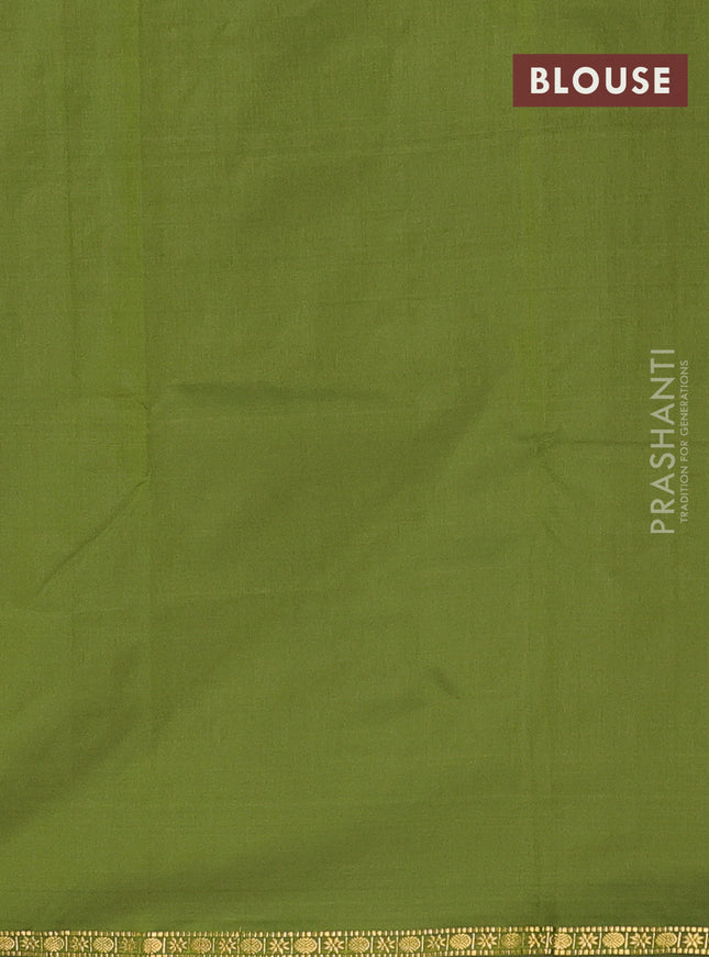 Arani semi silk saree sap green with plain body and small zari woven border