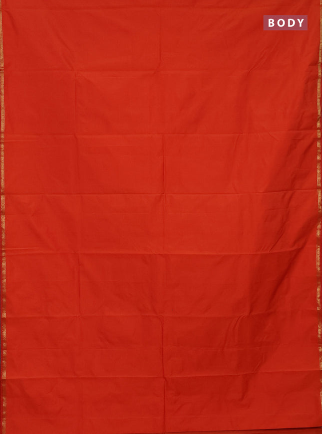 Arani semi silk saree orange with plain body and small zari woven border