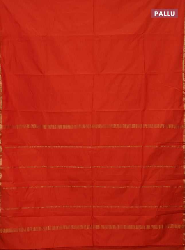 Arani semi silk saree orange with plain body and small zari woven border