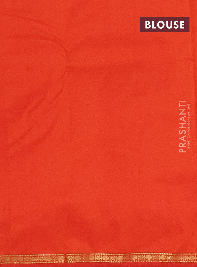Arani semi silk saree orange with plain body and small zari woven border