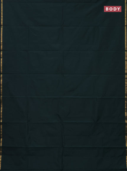 Arani semi silk saree bottle green with plain body and small zari woven border