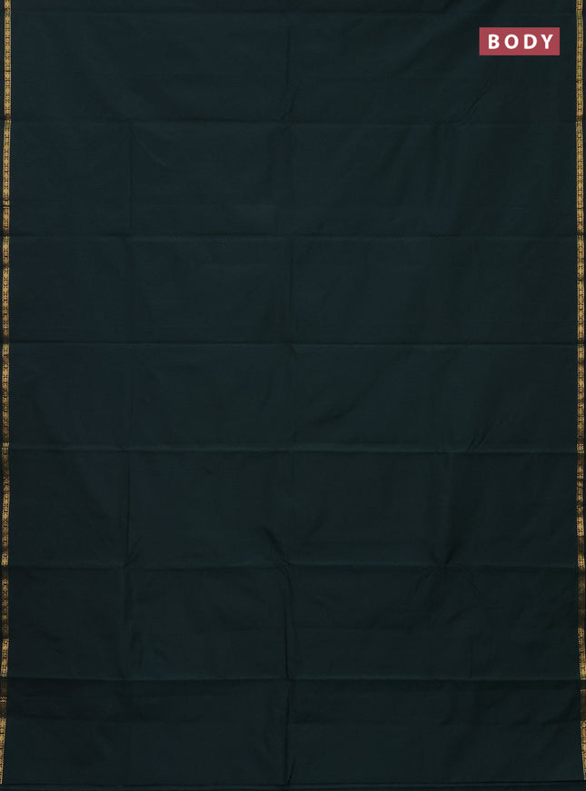 Arani semi silk saree bottle green with plain body and small zari woven border