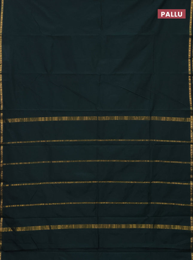 Arani semi silk saree bottle green with plain body and small zari woven border
