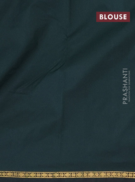 Arani semi silk saree bottle green with plain body and small zari woven border