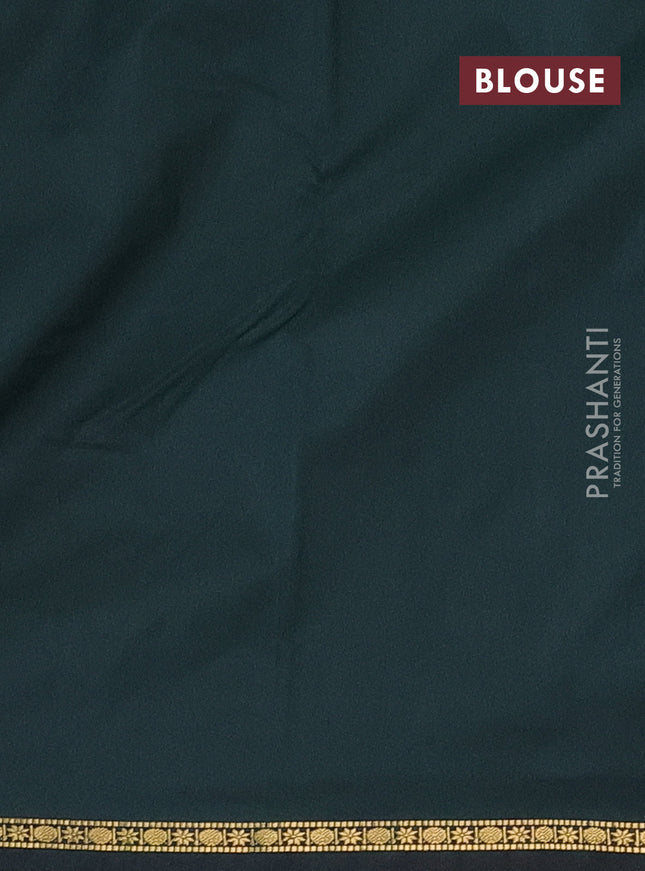 Arani semi silk saree bottle green with plain body and small zari woven border