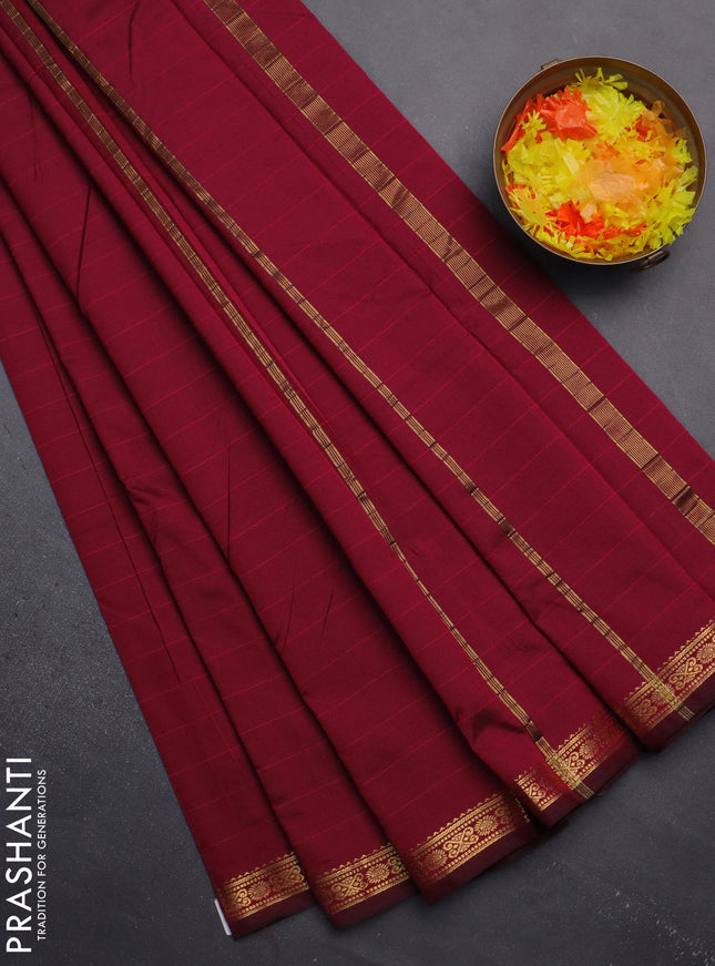 Arani semi silk saree dark pink with plain body and zari woven border