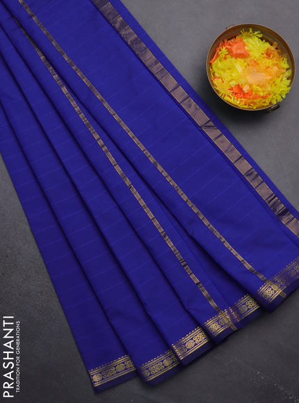 Arani semi silk saree blue with plain body and zari woven border