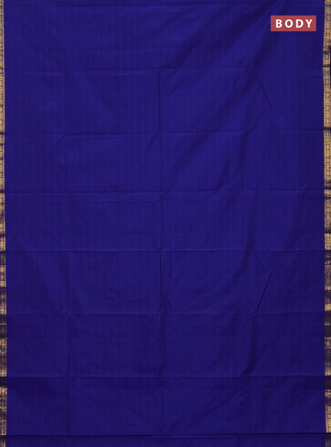 Arani semi silk saree blue with plain body and zari woven border