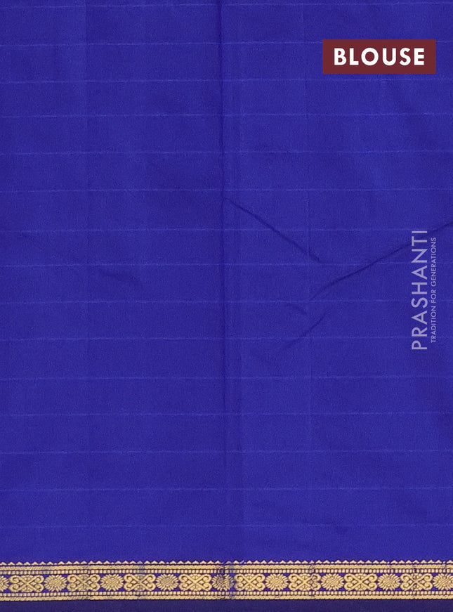 Arani semi silk saree blue with plain body and zari woven border