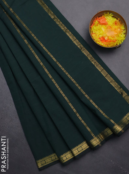 Arani semi silk saree bottle green with plain body and zari woven border