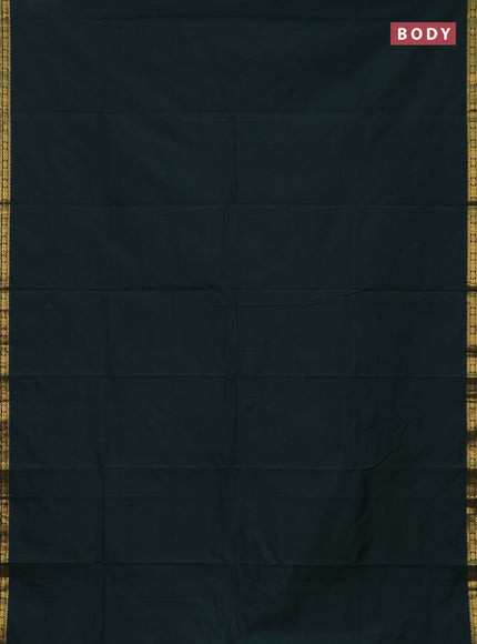 Arani semi silk saree bottle green with plain body and zari woven border