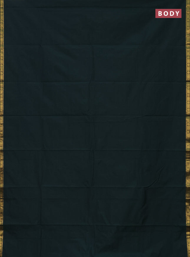 Arani semi silk saree bottle green with plain body and zari woven border