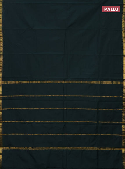 Arani semi silk saree bottle green with plain body and zari woven border