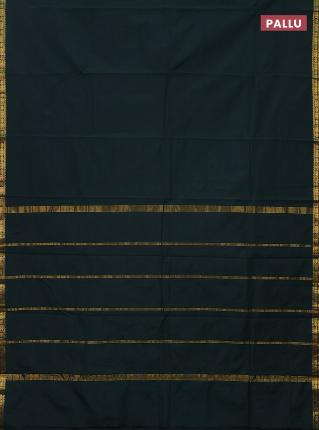 Arani semi silk saree bottle green with plain body and zari woven border