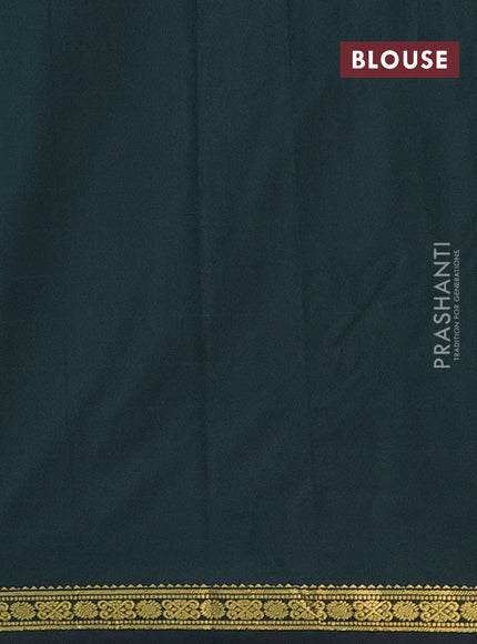 Arani semi silk saree bottle green with plain body and zari woven border