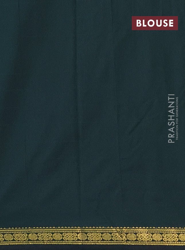 Arani semi silk saree bottle green with plain body and zari woven border