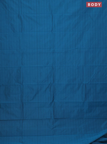 Arani semi silk saree peacock blue with plain body and zari woven border