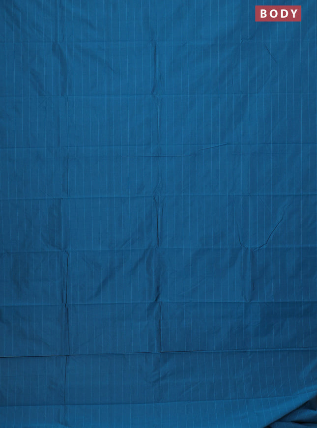 Arani semi silk saree peacock blue with plain body and zari woven border