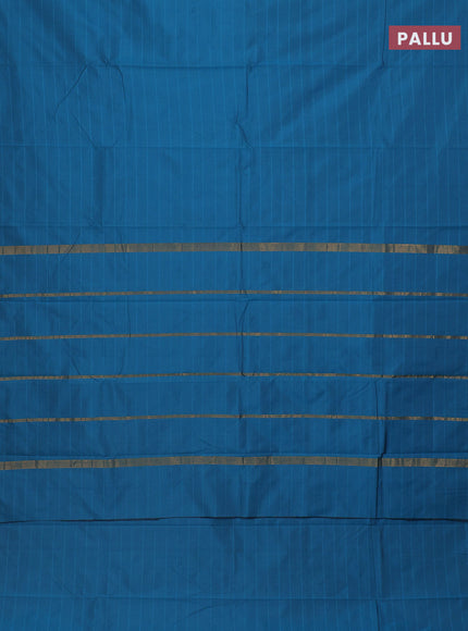 Arani semi silk saree peacock blue with plain body and zari woven border