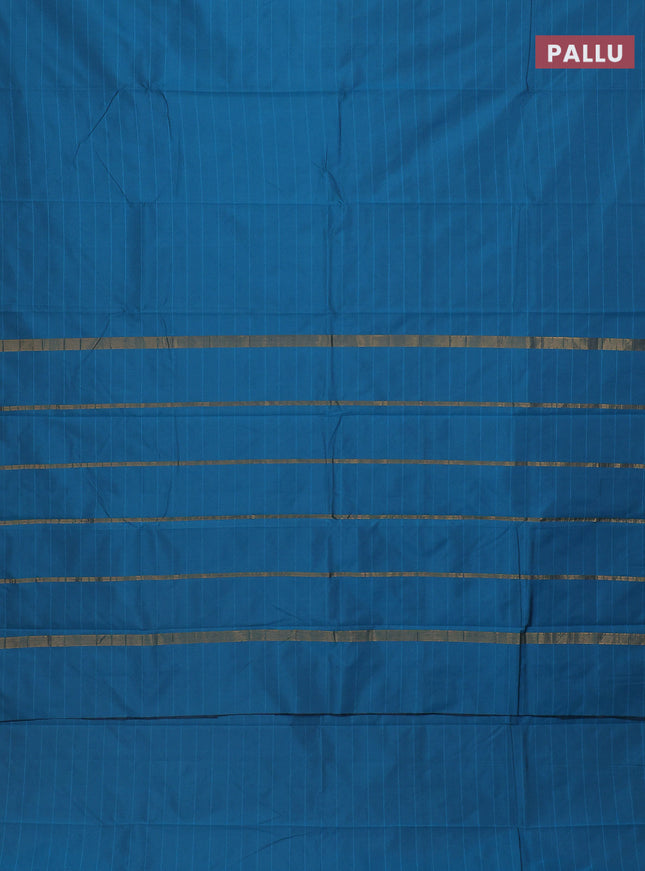 Arani semi silk saree peacock blue with plain body and zari woven border