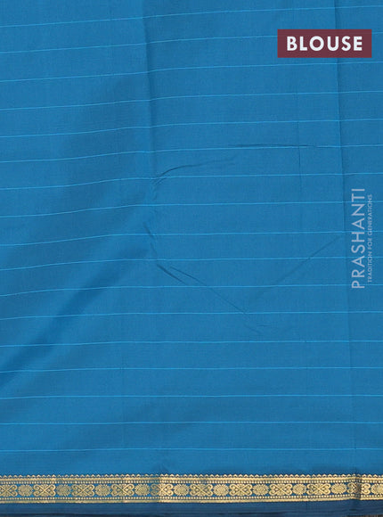 Arani semi silk saree peacock blue with plain body and zari woven border