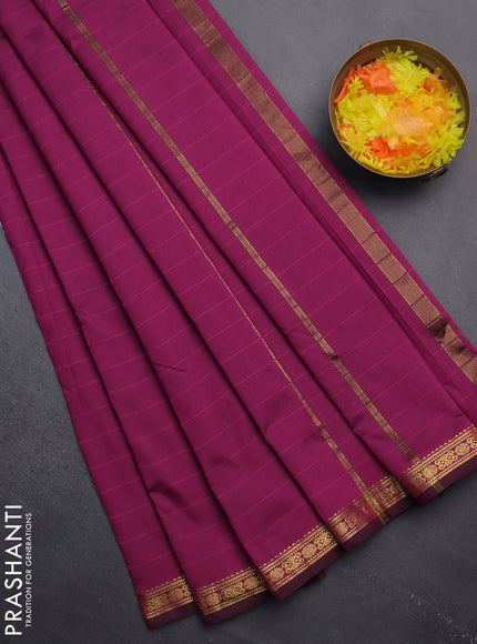 Arani semi silk saree dark magenta pink with plain body and zari woven border