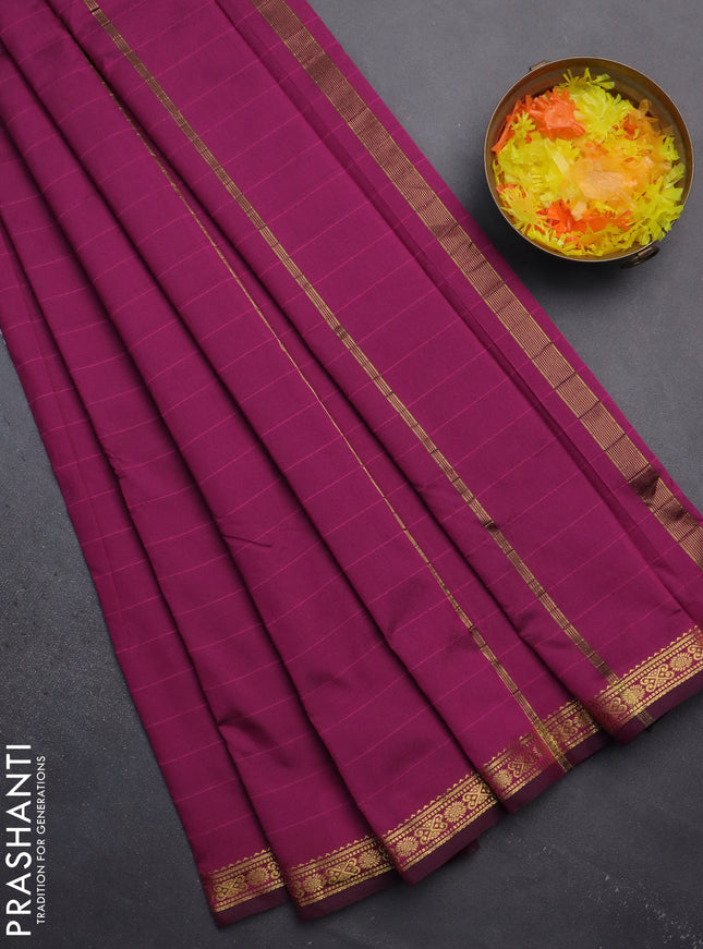 Arani semi silk saree dark magenta pink with plain body and zari woven border