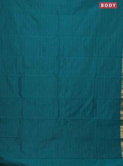 Arani semi silk saree peacock green with plain body and zari woven border