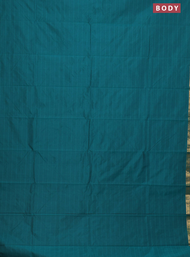 Arani semi silk saree peacock green with plain body and zari woven border