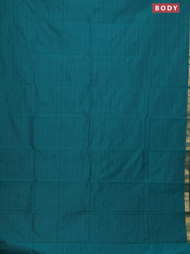 Arani semi silk saree peacock green with plain body and zari woven border