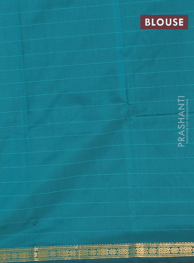 Arani semi silk saree peacock green with plain body and zari woven border