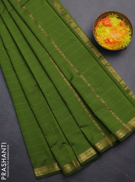 Arani semi silk saree sap green with plain body and zari woven border