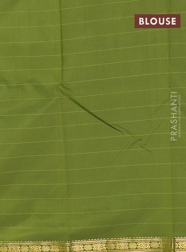 Arani semi silk saree sap green with plain body and zari woven border