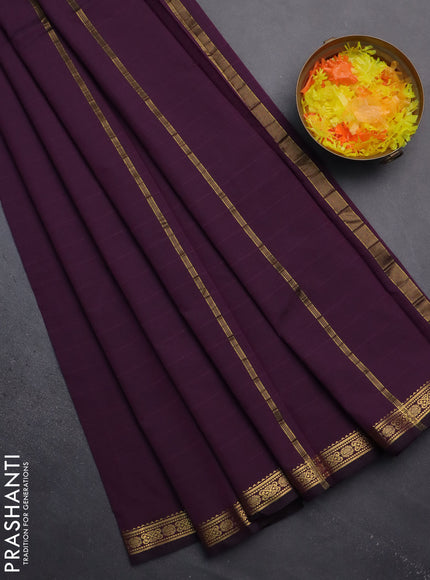 Arani semi silk saree deep purple with plain body and zari woven border