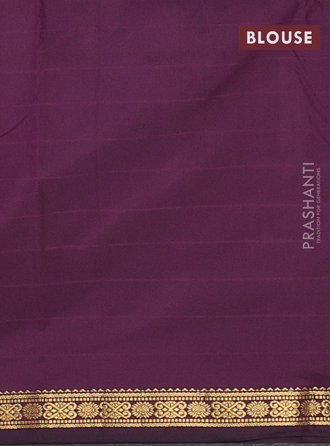 Arani semi silk saree deep purple with plain body and zari woven border