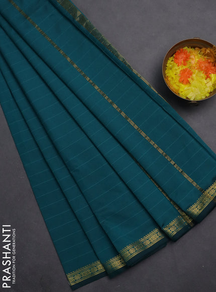 Arani semi silk saree peacock green with plain body and zari woven border
