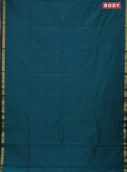 Arani semi silk saree peacock green with plain body and zari woven border