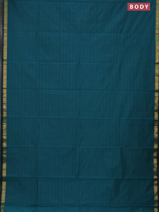 Arani semi silk saree peacock green with plain body and zari woven border