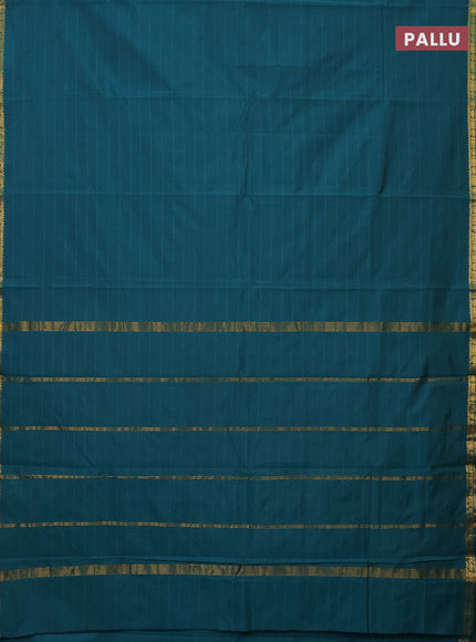 Arani semi silk saree peacock green with plain body and zari woven border