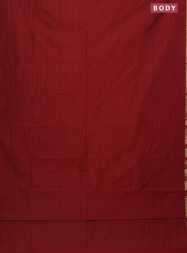 Arani semi silk saree maroon with plain body and zari woven border