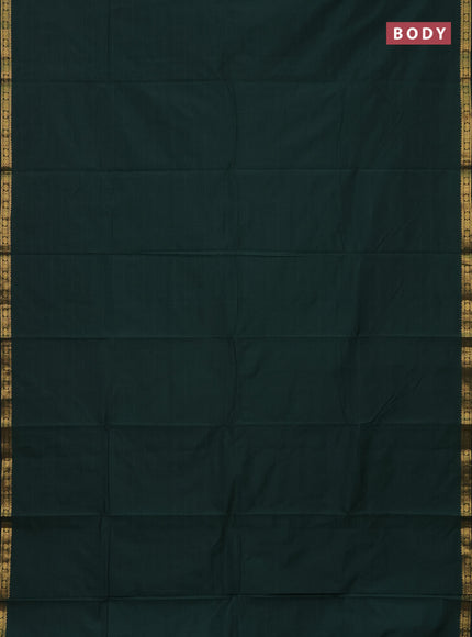 Arani semi silk saree bottle green with plain body and zari woven border