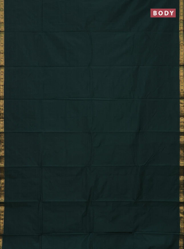 Arani semi silk saree bottle green with plain body and zari woven border