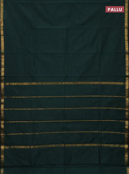 Arani semi silk saree bottle green with plain body and zari woven border